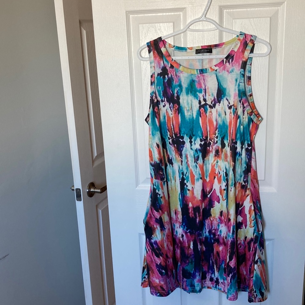 EUC Camisa Abstract Tie-Dye Summer Dress with Pockets